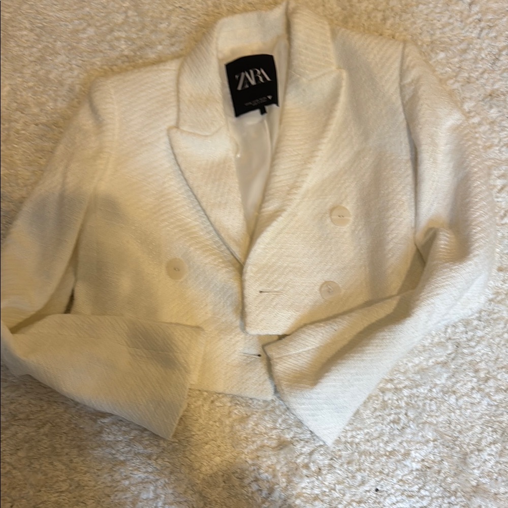 Zara White Blazer Tailored Suit Jacket